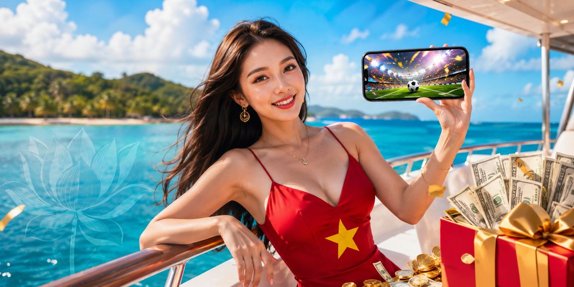 Người dùng tại Phú Quốc trải nghiệm casino di động trên điện thoại với cảnh biển đẹp phía sau
